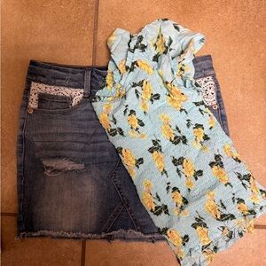 Girl’s 3 Piece Bundle Arizona Elastic Jeans, Fitted crop top, and denim skirt